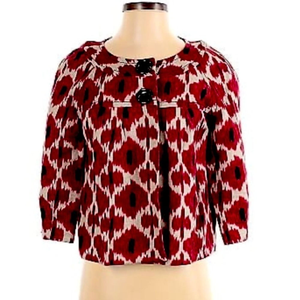 Michael Kors Red, Tan and Black 100% Linen Cropped Jacket Blazer Womens Size 1X